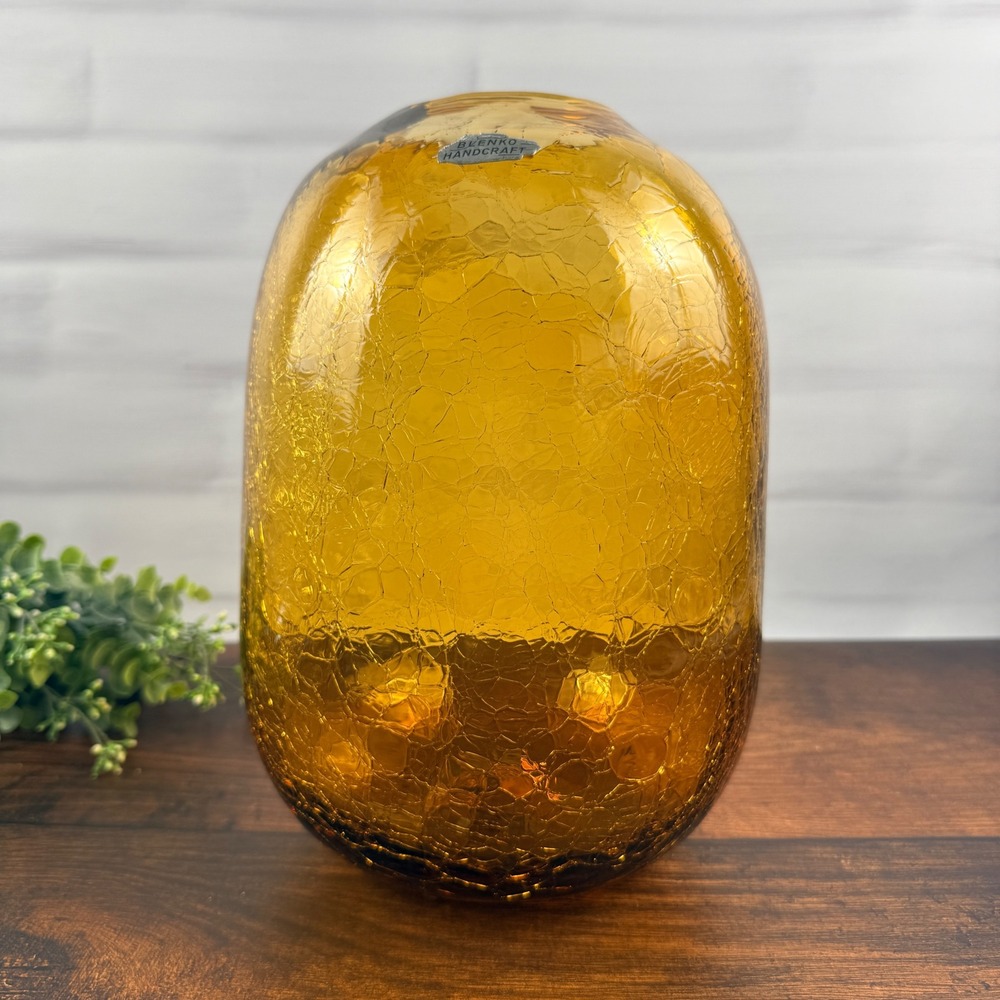 Blenko 8016M Amber Crackle Pill Vase Don Shepherd Design